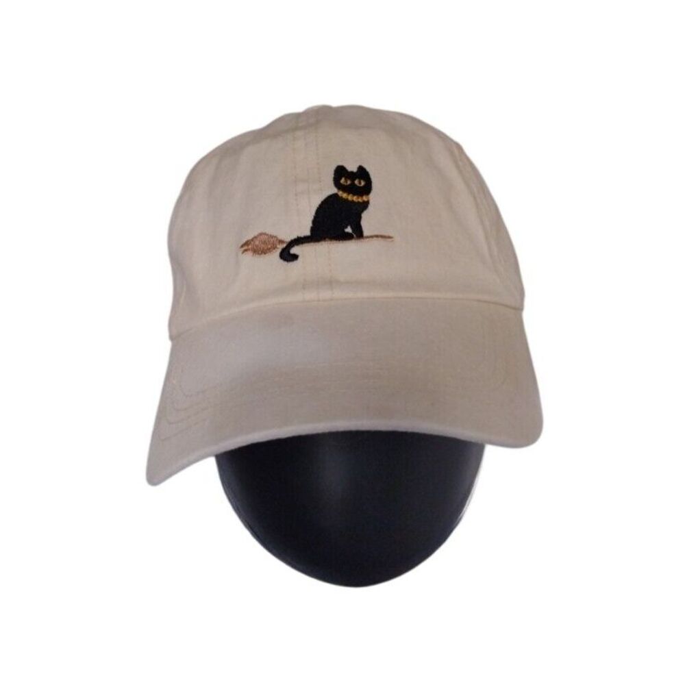 David And Young Baseball Hat Cap Unisex One Size‎ Beige Embroidered Cat in Broom